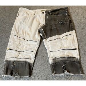 Y2K 90s Bleecker & Mercer Patchwork Jean Shorts Mens 34 Gray White Denim Grunge